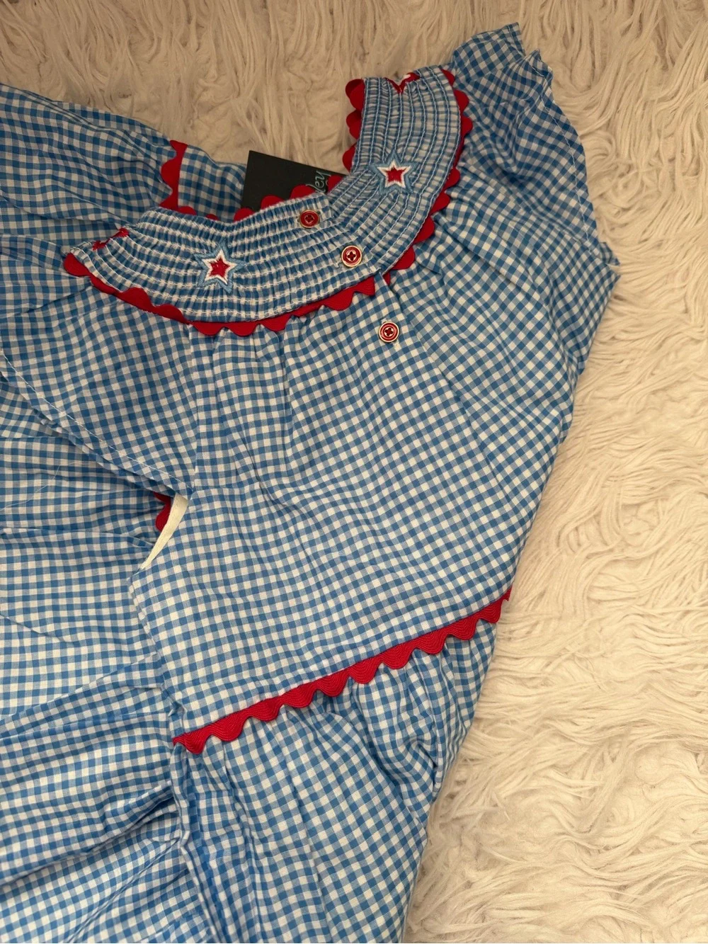 NWT Cynthia Rowley Girls 5T Blue Gingham Patriotic Dress